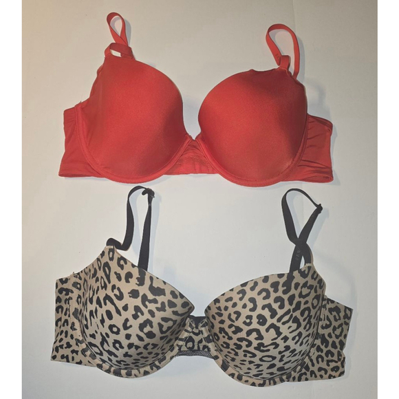 2 Unlined Dkny 34D with underwire color red and leopard design - Picture 1 of 8